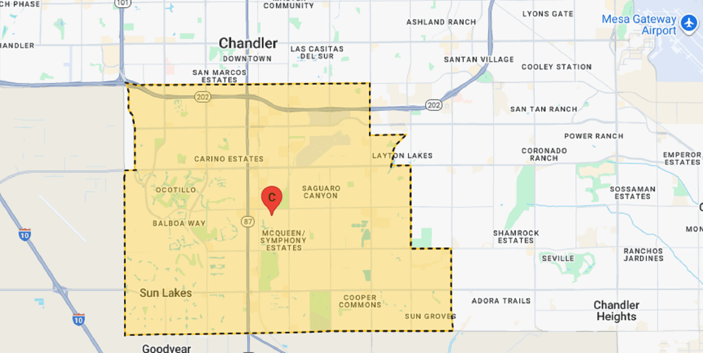 Official 2026 Chandler National Little League boundary map covering south Chandler
